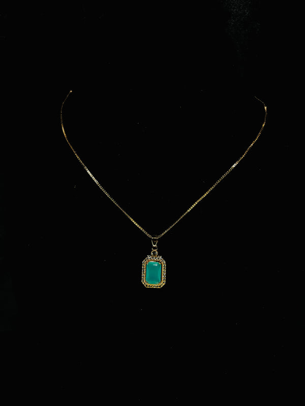 Royal Teal Green Stone Pendant Necklace
