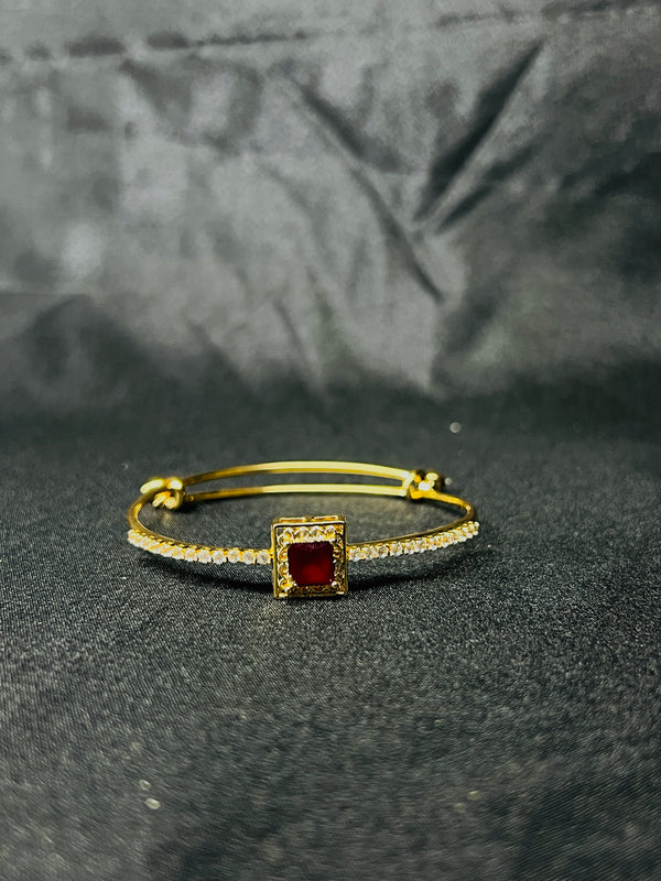 Gold-Plated Bangle with Red & White Crystals