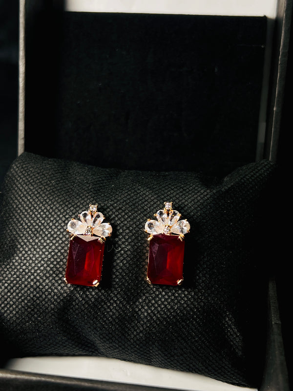 Regal Crystal Drop Earrings in Red Finish