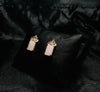 Blush Pink Crown Drop Earrings in Gold Tone