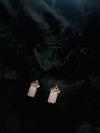 Blush Pink Crown Drop Earrings in Gold Tone