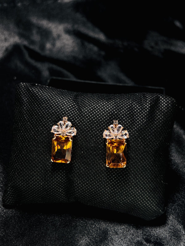 Amber Crystal Drop Earrings in Gold Finish
