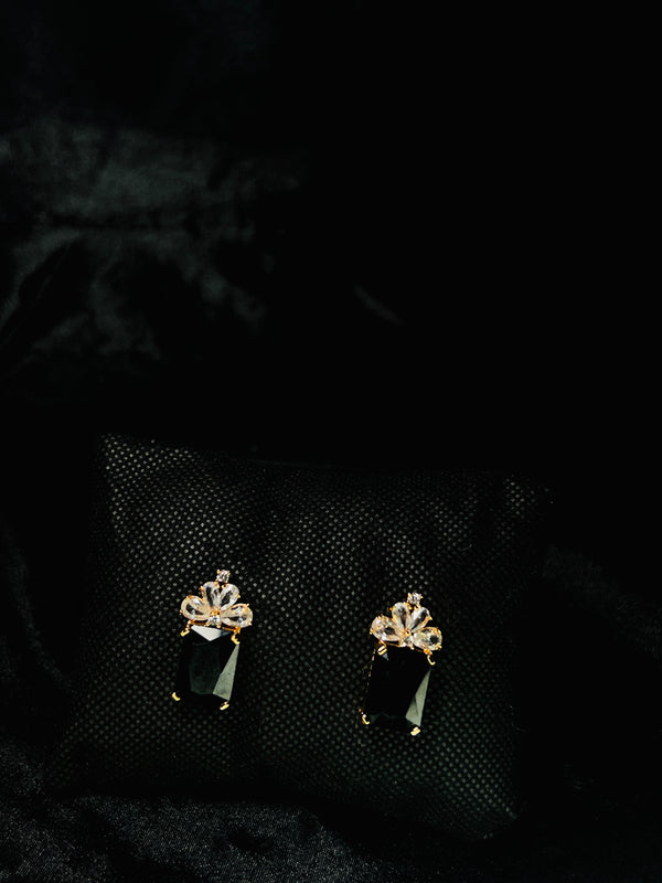 Black Crown Crystal Drop Earrings in Gold Tone