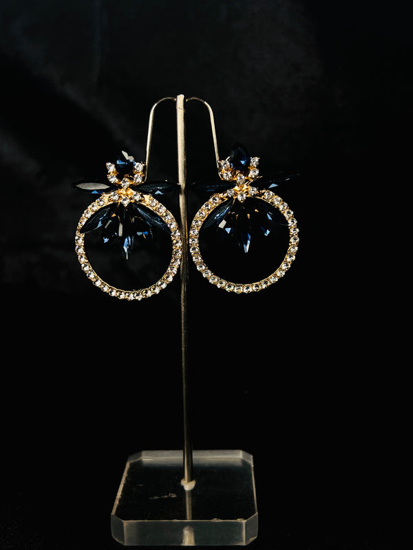 Silver-Toned Hoop Earrings With Blue Crystals