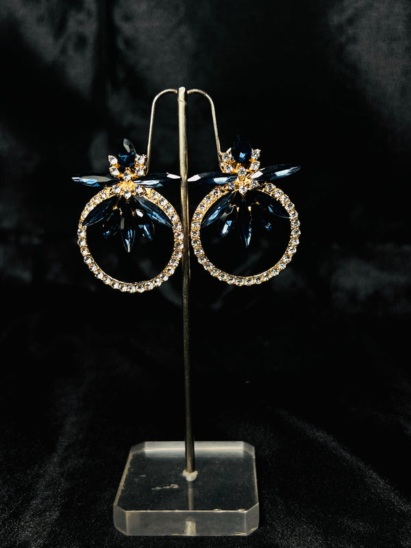 Silver-Toned Hoop Earrings With Blue Crystals