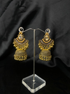 Oxidized Golden Jhumka Earrings With Golden Stones.