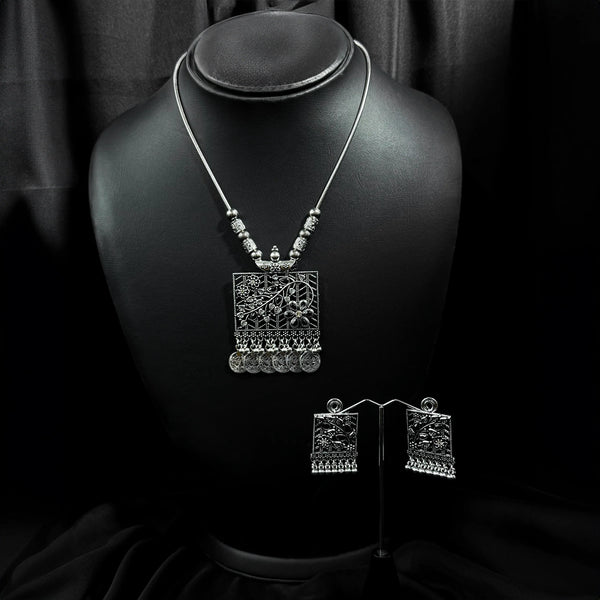 Oxidized Silver Necklace And Earrings Set