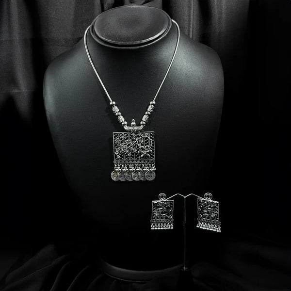 Oxidized Silver Necklace And Earrings Set
