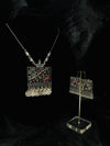 Oxidized Silver Necklace With Red Accents And Earrings Set