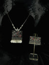 Oxidized Silver Necklace With Red Accents And Earrings Set