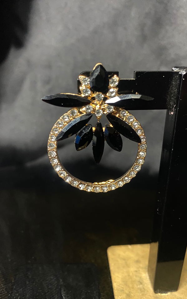 Gold-Toned Hoop Earrings With Black Crystals