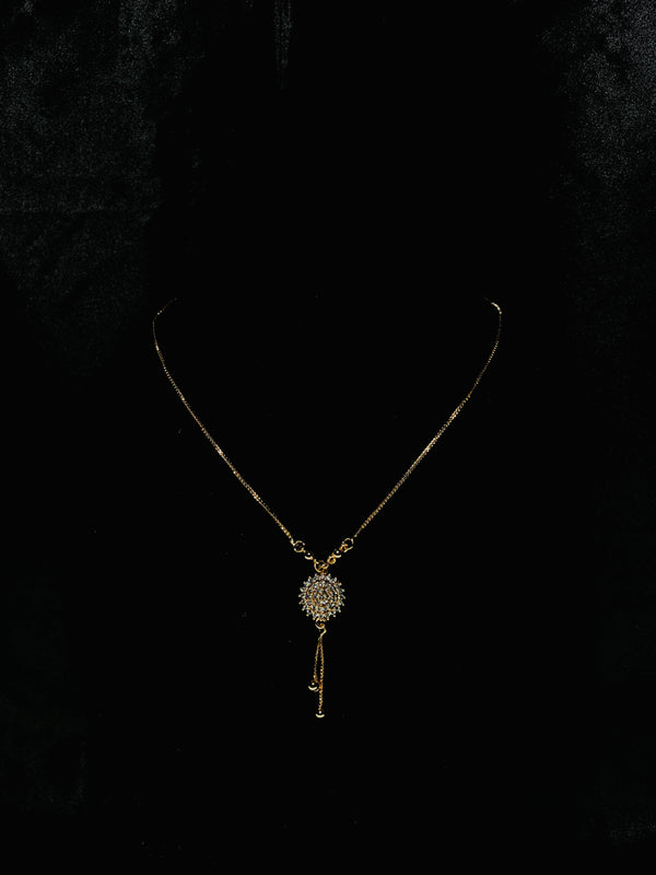 Elegant Gold-Tone Floral Pendant Necklace with Crystal Detailing