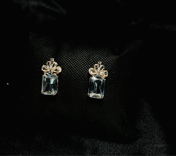 BlueCrystal Drop Earrings in Gold Finish