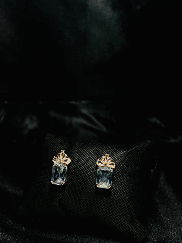 BlueCrystal Drop Earrings in Gold Finish