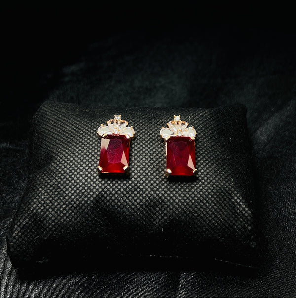 Regal Crystal Drop Earrings in Red Finish