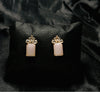 Blush Pink Crown Drop Earrings in Gold Tone