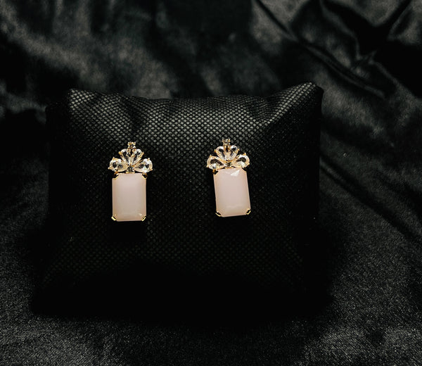 Blush Pink Crown Drop Earrings in Gold Tone