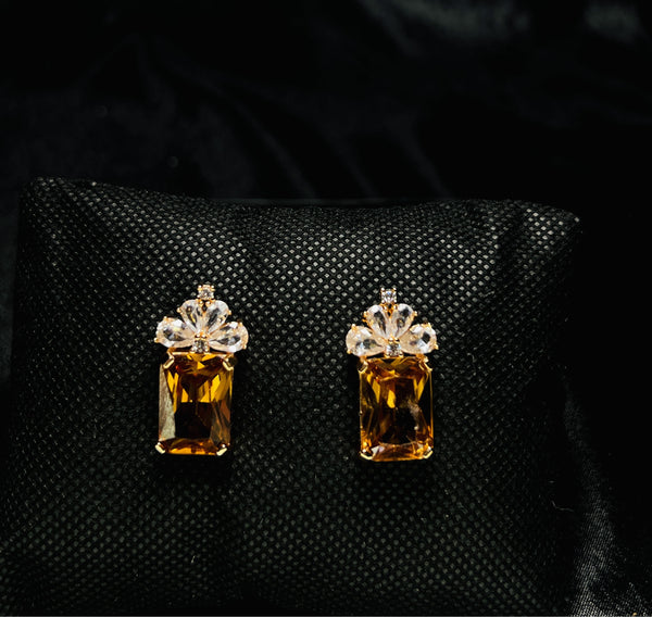 Amber Crystal Drop Earrings in Gold Finish