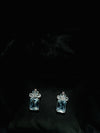 Blue Crystal Crown Drop Earrings in Silver Tone