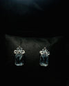 Blue Crystal Crown Drop Earrings in Silver Tone