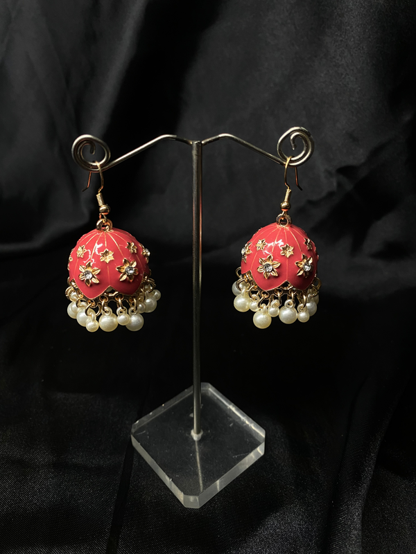 Oxidized Coral Pink Bell Jhumki